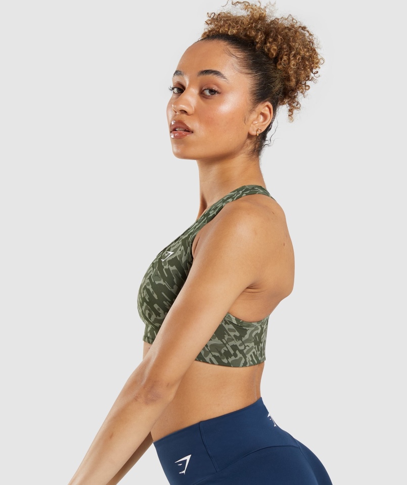 Biustonosz Sportowy Gymshark Essential Racer Back Zielony Nadruk