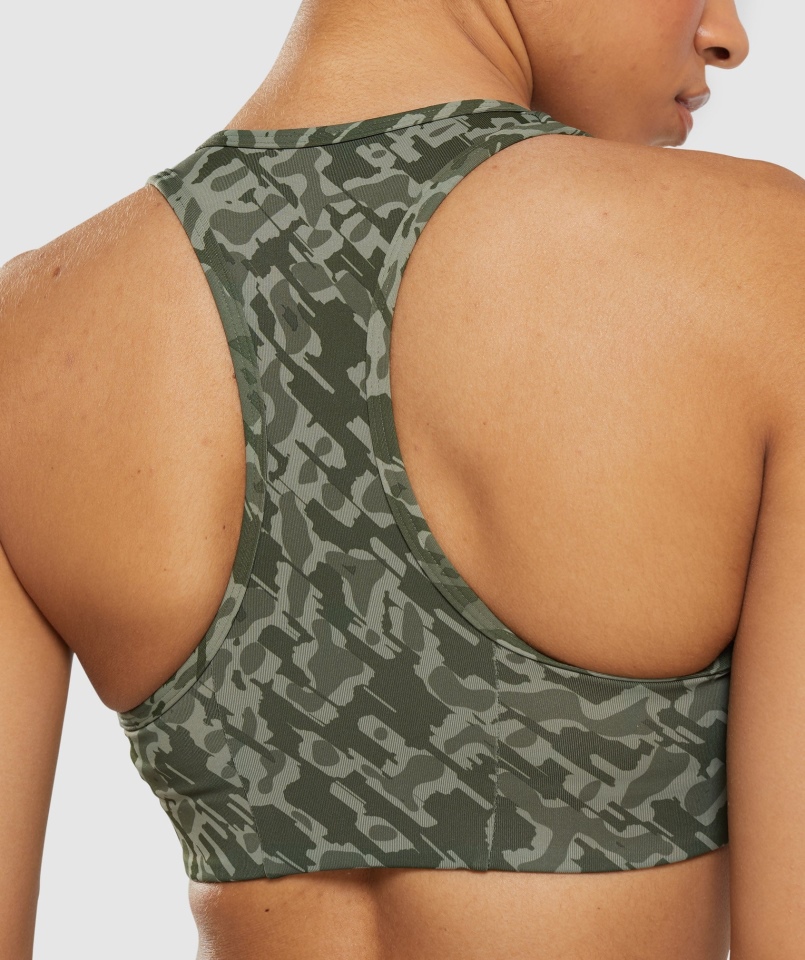 Biustonosz Sportowy Gymshark Essential Racer Back Zielony Nadruk