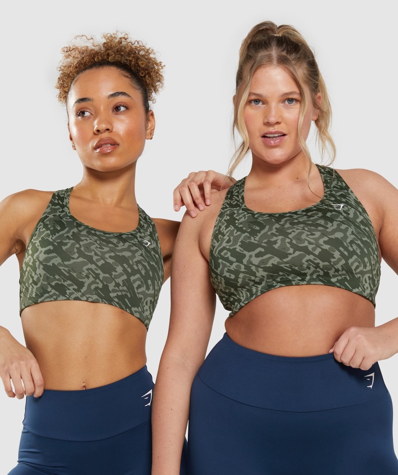 Biustonosz Sportowy Gymshark Essential Racer Back Zielony Nadruk
