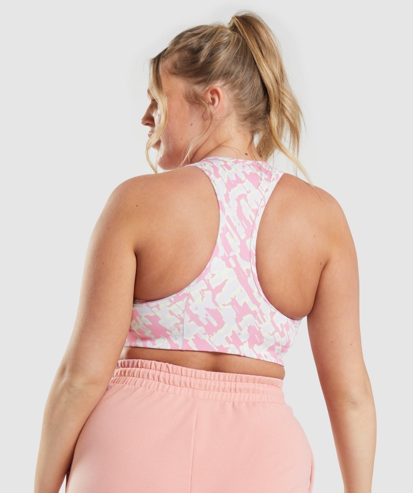 Gymshark Essential Racer Back Biustonosz Sportowy Różowy Nadruk