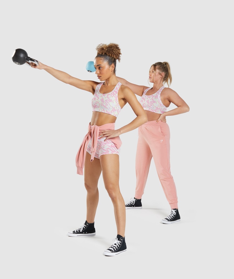 Gymshark Essential Racer Back Biustonosz Sportowy Różowy Nadruk
