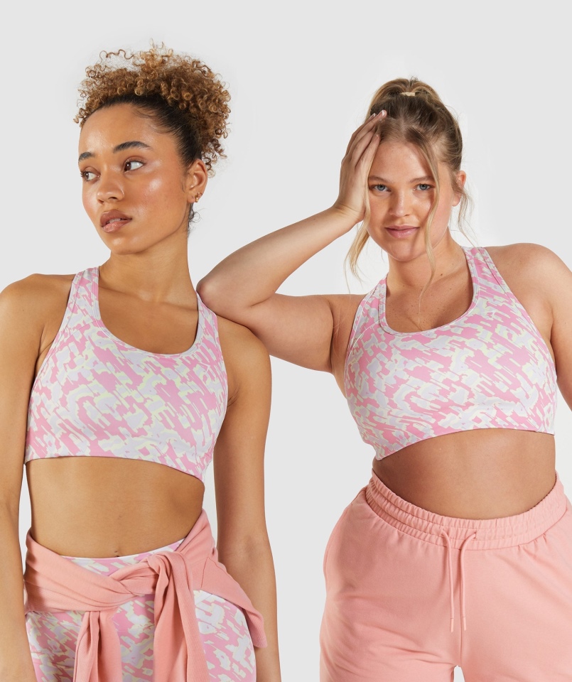 Gymshark Essential Racer Back Biustonosz Sportowy Różowy Nadruk