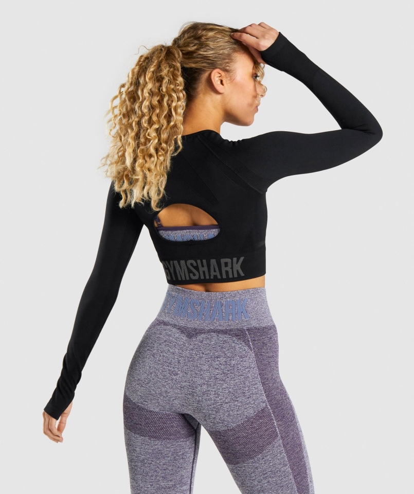 Gymshark Flex Sportowy Crop Top Z Długim Rękawem Czarno-węglowy
