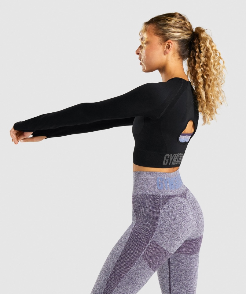 Gymshark Flex Sportowy Crop Top Z Długim Rękawem Czarno-węglowy