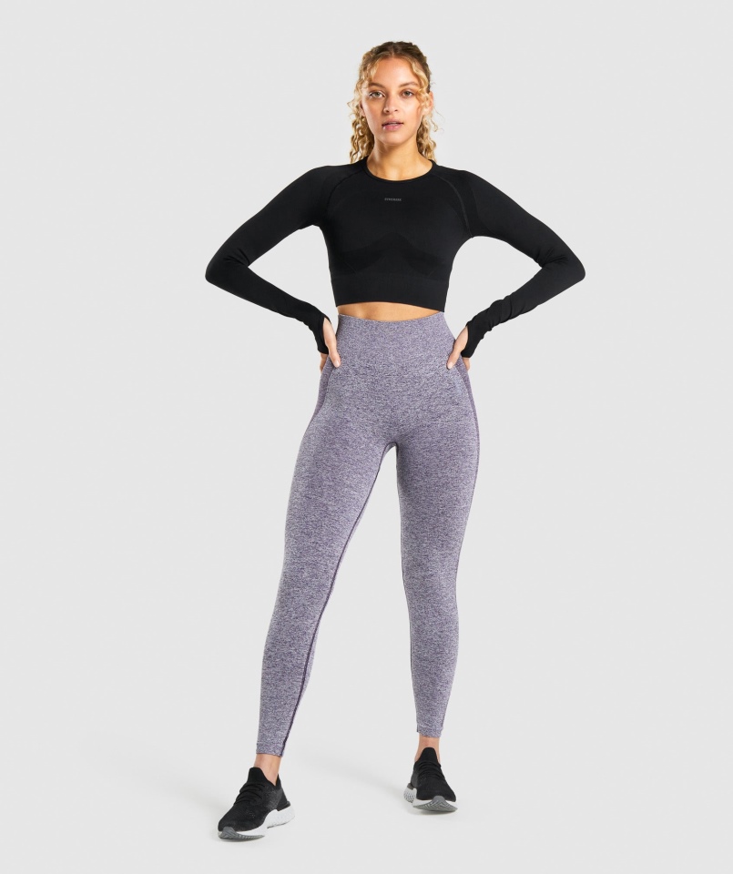 Gymshark Flex Sportowy Crop Top Z Długim Rękawem Czarno-węglowy