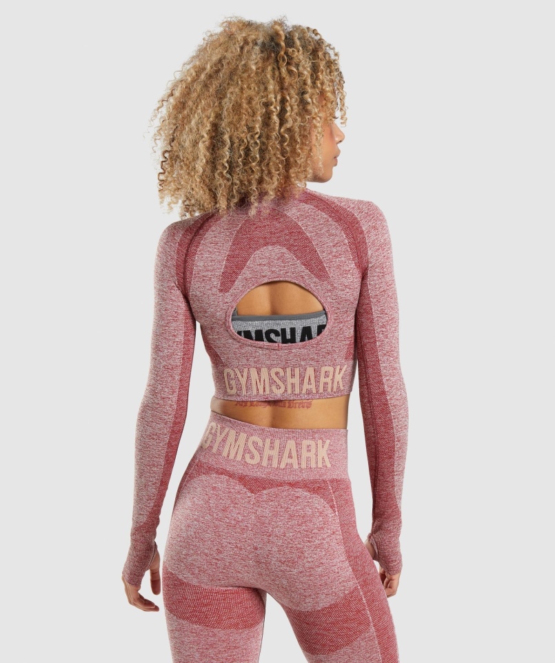 Gymshark Flex Sports Crop Top Z Długim Rękawem Bordowy Marl
