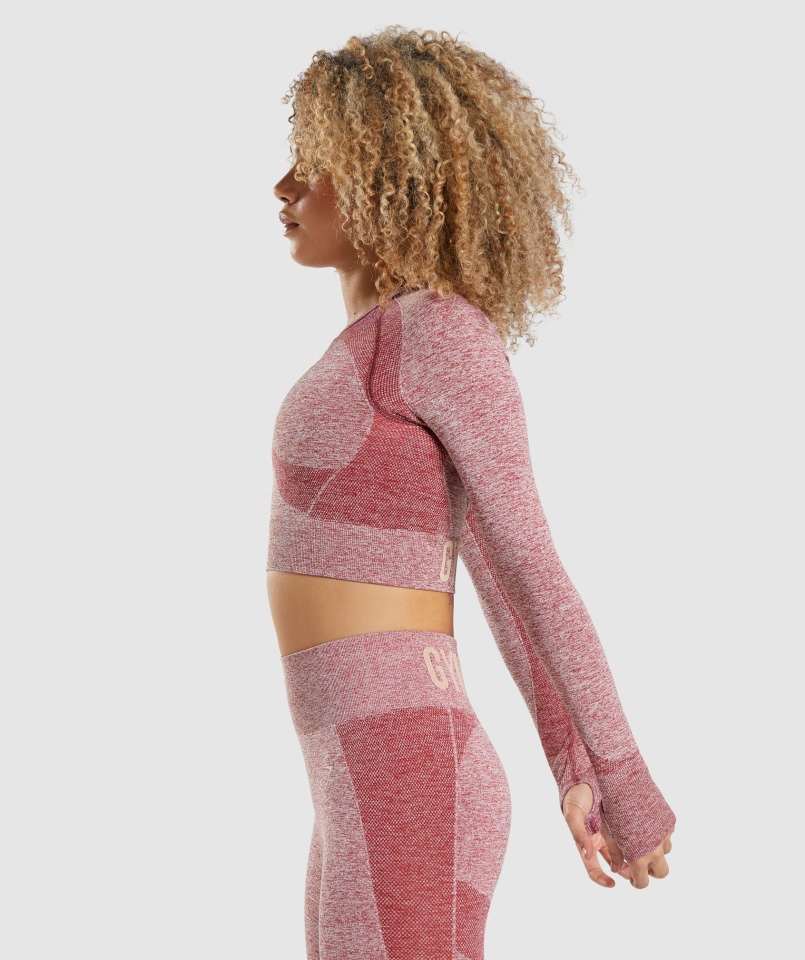 Gymshark Flex Sports Crop Top Z Długim Rękawem Bordowy Marl