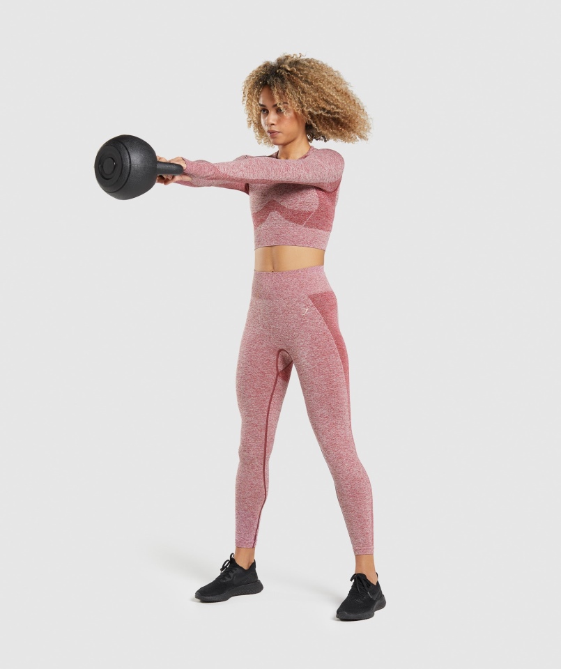 Gymshark Flex Sports Crop Top Z Długim Rękawem Bordowy Marl