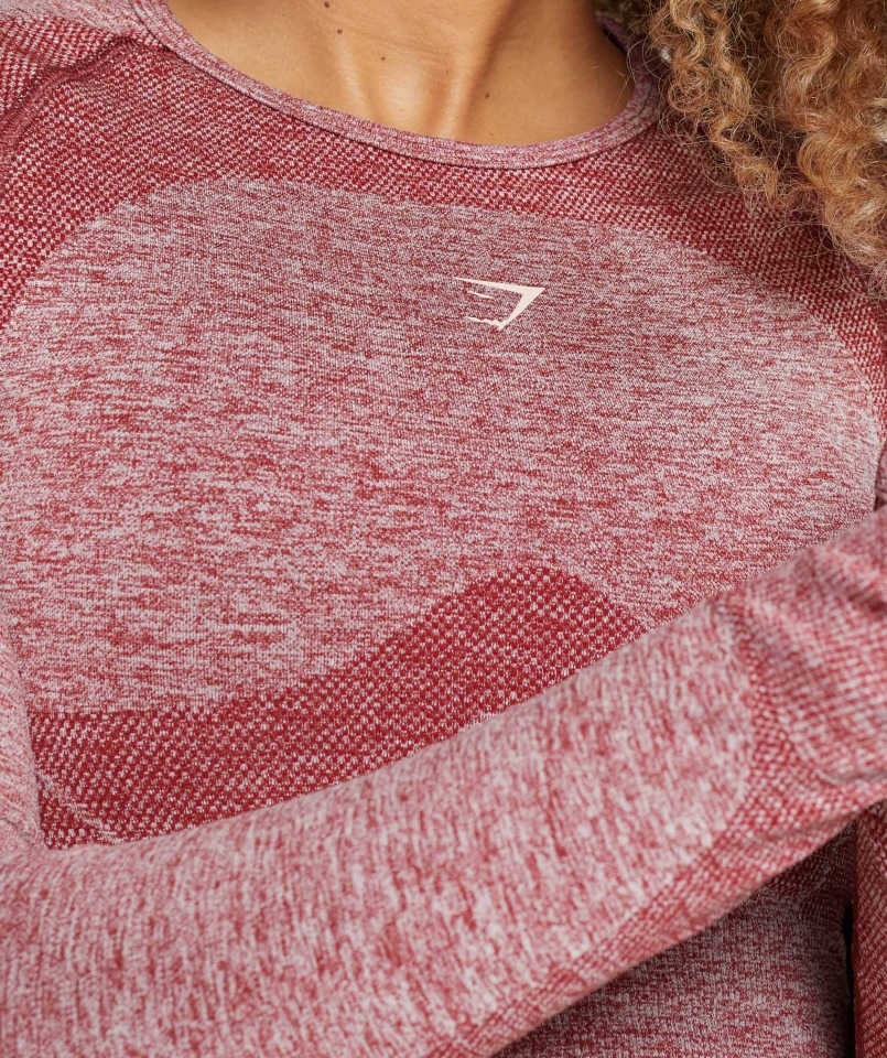 Gymshark Flex Sports Crop Top Z Długim Rękawem Bordowy Marl