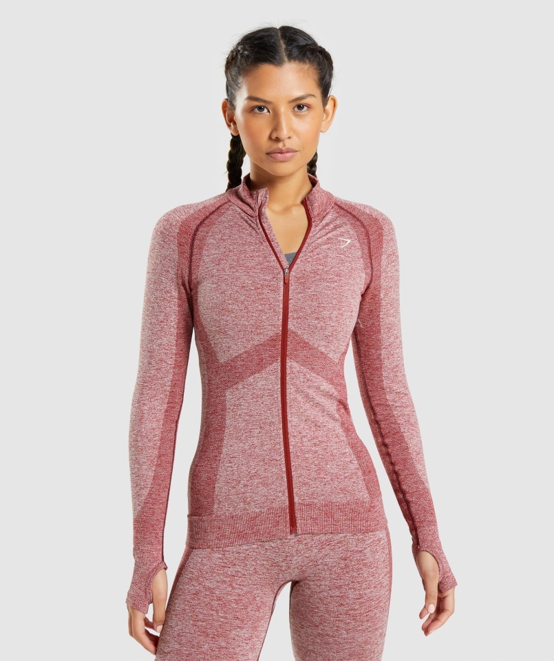 Gymshark Flex Zip Przez Kurtkę Bordowy Marl