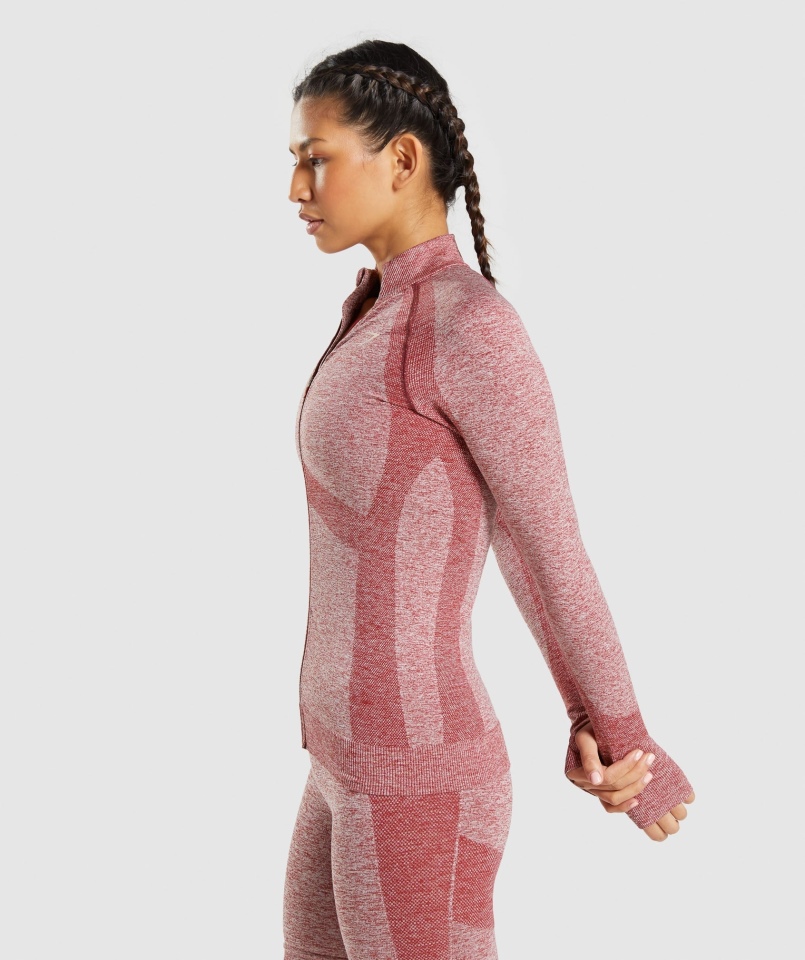Gymshark Flex Zip Przez Kurtkę Bordowy Marl