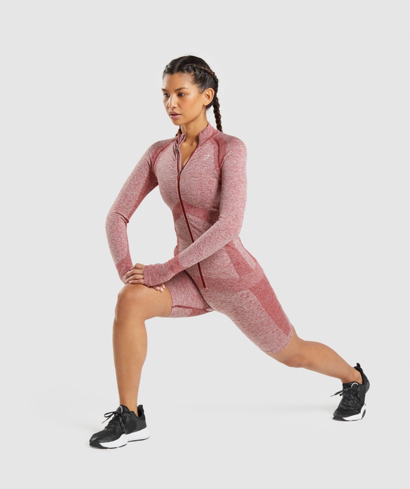 Gymshark Flex Zip Przez Kurtkę Bordowy Marl