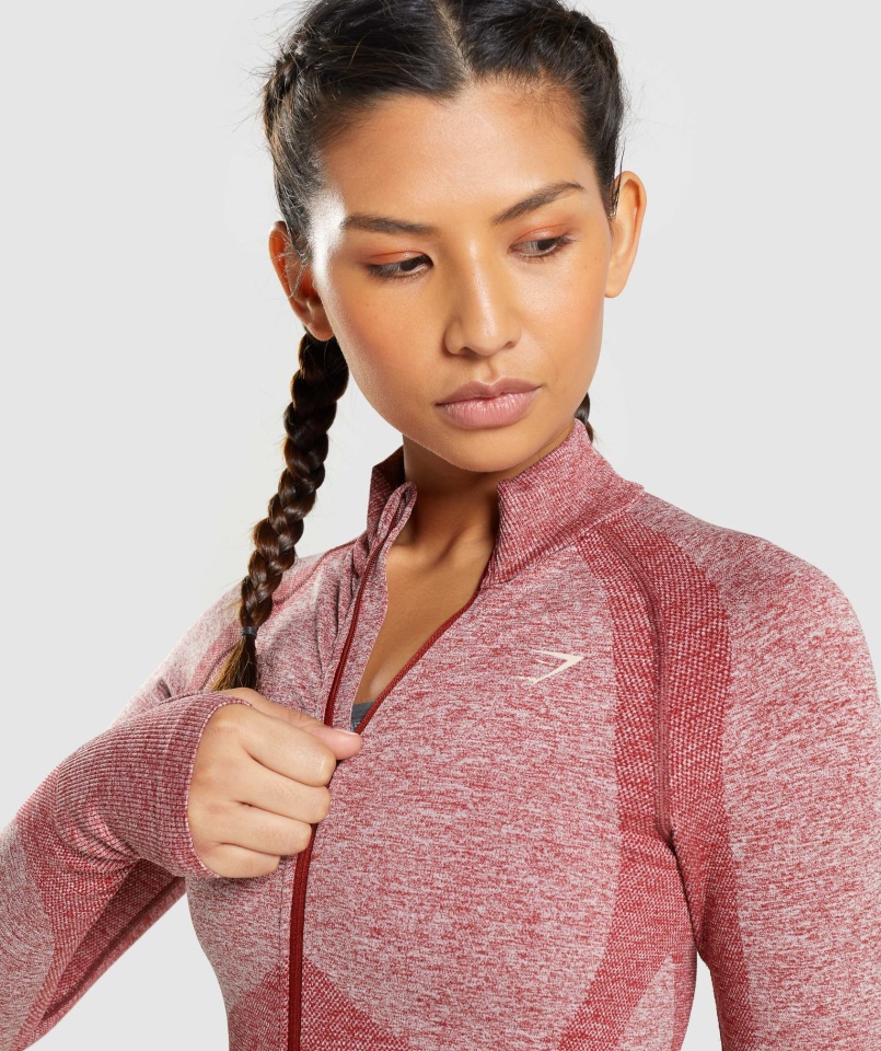 Gymshark Flex Zip Przez Kurtkę Bordowy Marl