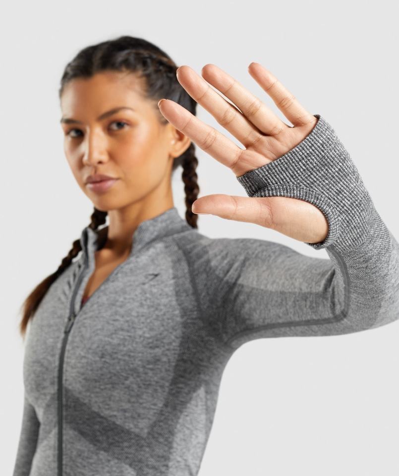 Gymshark Flex Zip Przez Kurtkę Charcoal Marl