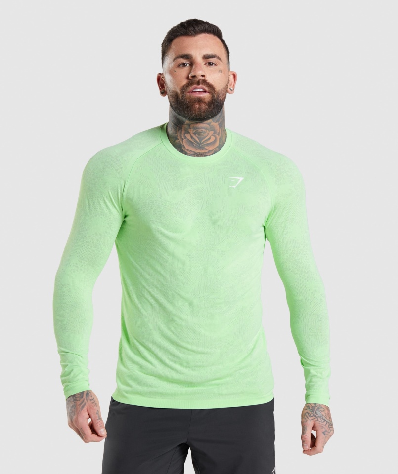 Gymshark Geo Bezszwowa Koszulka Z Długim Rękawem Bali Zielono-biała