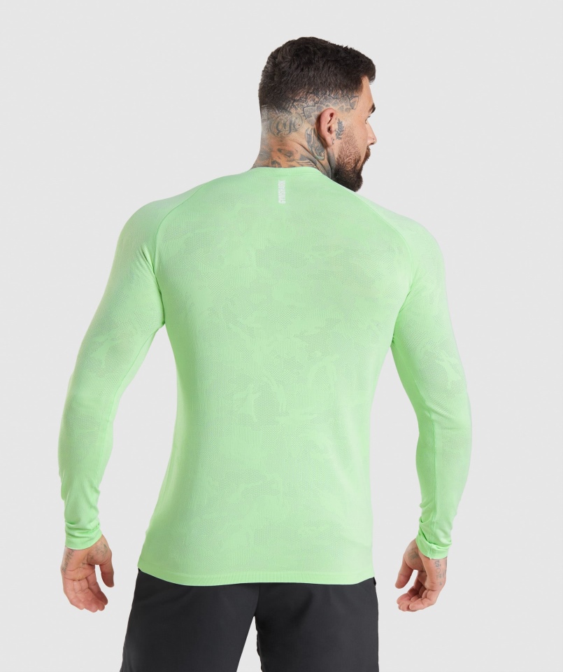 Gymshark Geo Bezszwowa Koszulka Z Długim Rękawem Bali Zielono-biała