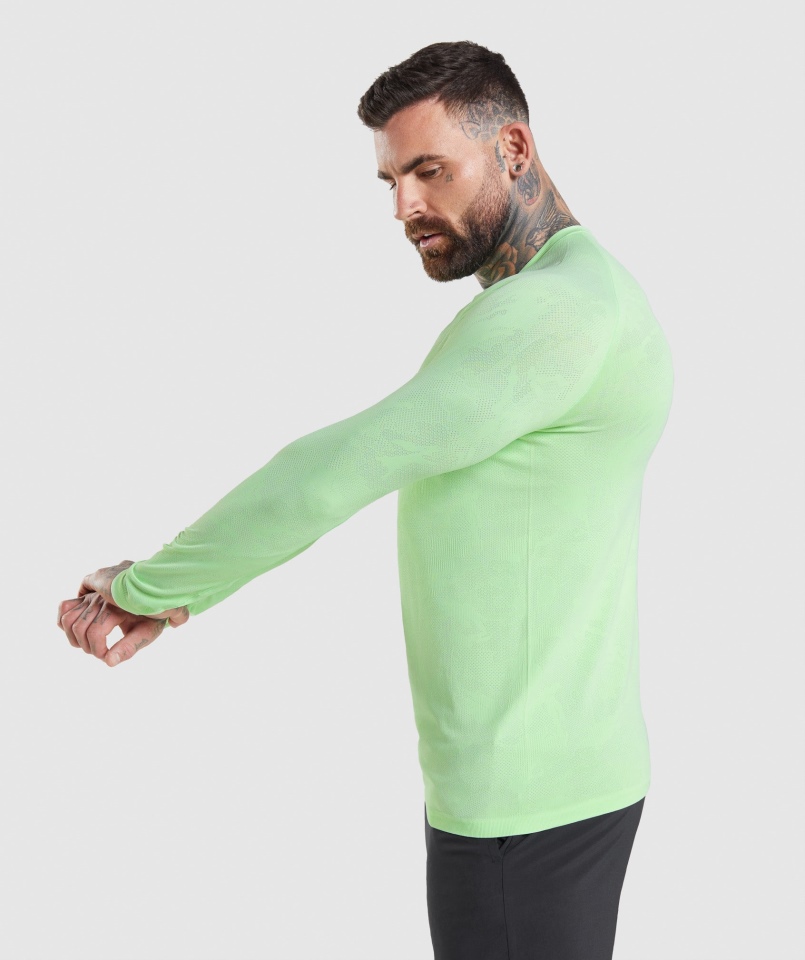 Gymshark Geo Bezszwowa Koszulka Z Długim Rękawem Bali Zielono-biała