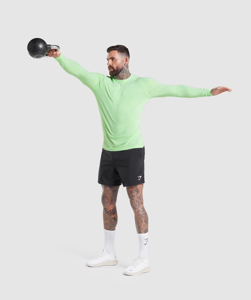 Gymshark Geo Bezszwowa Koszulka Z Długim Rękawem Bali Zielono-biała