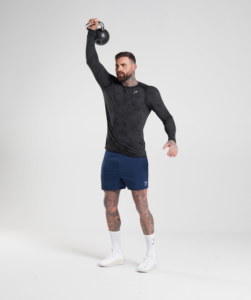 Gymshark Geo Bezszwowa Koszulka Z Długim Rękawem Czarno-węglowo-szara
