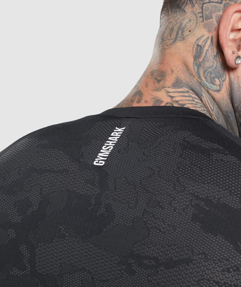 Gymshark Geo Bezszwowa Koszulka Z Długim Rękawem Czarno-węglowo-szara