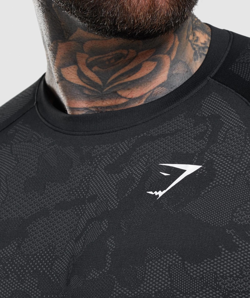 Gymshark Geo Bezszwowa Koszulka Z Długim Rękawem Czarno-węglowo-szara