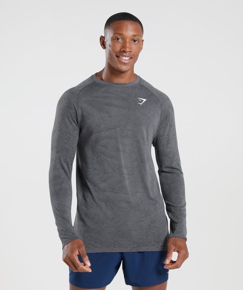 Gymshark Geo Bezszwowa Koszulka Z Długim Rękawem Grafitowo-czarna