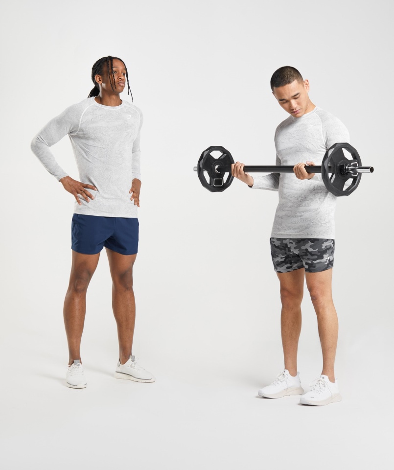 Gymshark Geo Bezszwowa Koszulka Z Długim Rękawem Biała-jasnoszara