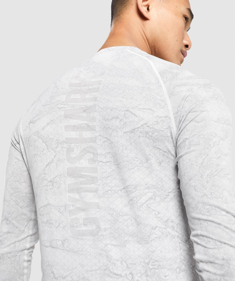 Gymshark Geo Bezszwowa Koszulka Z Długim Rękawem Biała-jasnoszara