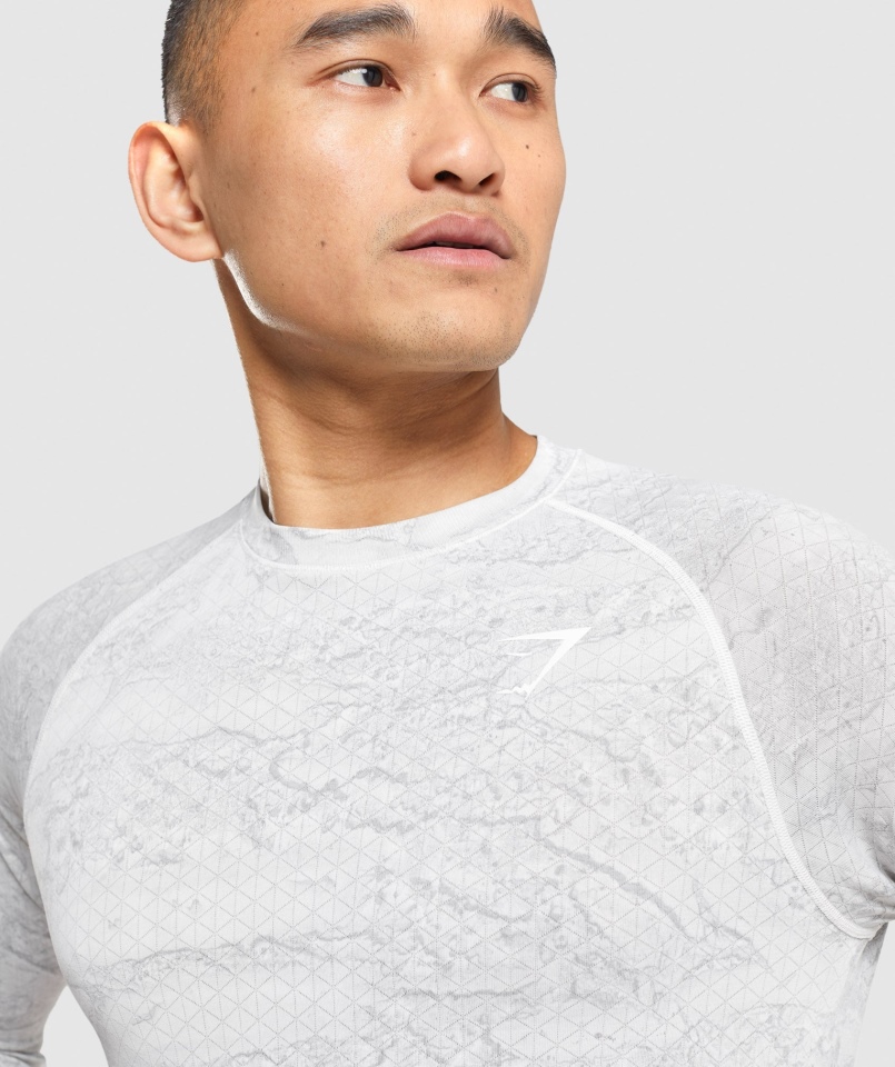 Gymshark Geo Bezszwowa Koszulka Z Długim Rękawem Biała-jasnoszara