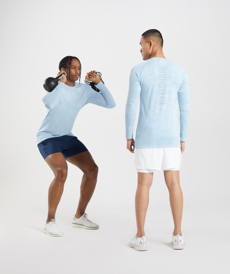 Gymshark Geo Bezszwowa Koszulka Z Długim Rękawem Biało-księżycowa Niebieska