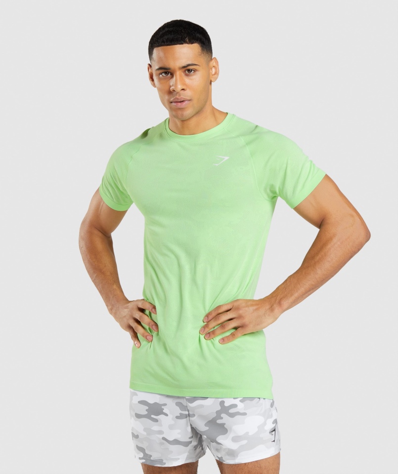 Gymshark Geo Bezszwowa Koszulka Bali Zielono-biała