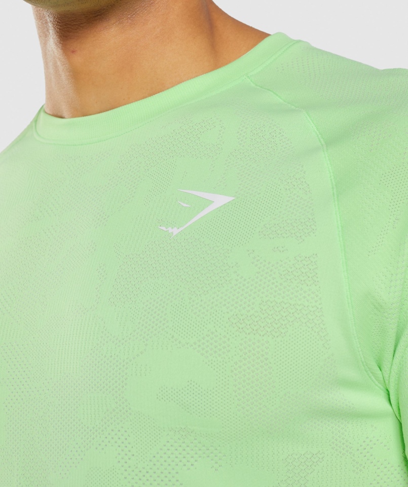 Gymshark Geo Bezszwowa Koszulka Bali Zielono-biała
