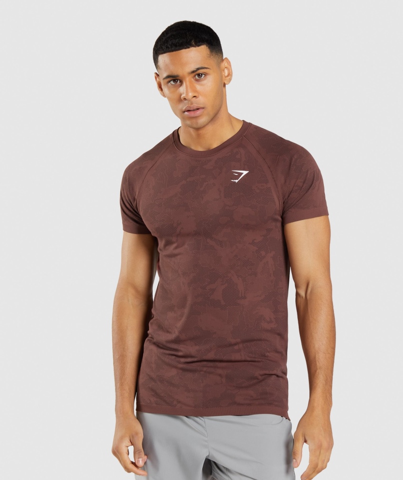 Gymshark Geo Bezszwowa Koszulka Wiśniowo-brązowo-czarna