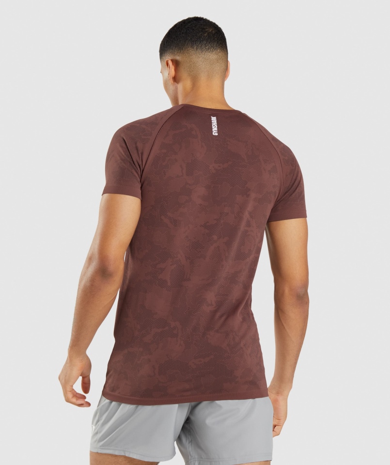 Gymshark Geo Bezszwowa Koszulka Wiśniowo-brązowo-czarna