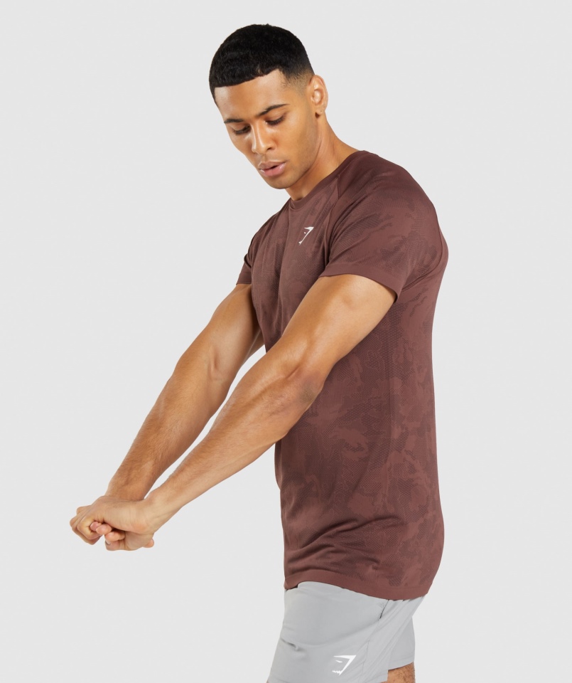 Gymshark Geo Bezszwowa Koszulka Wiśniowo-brązowo-czarna