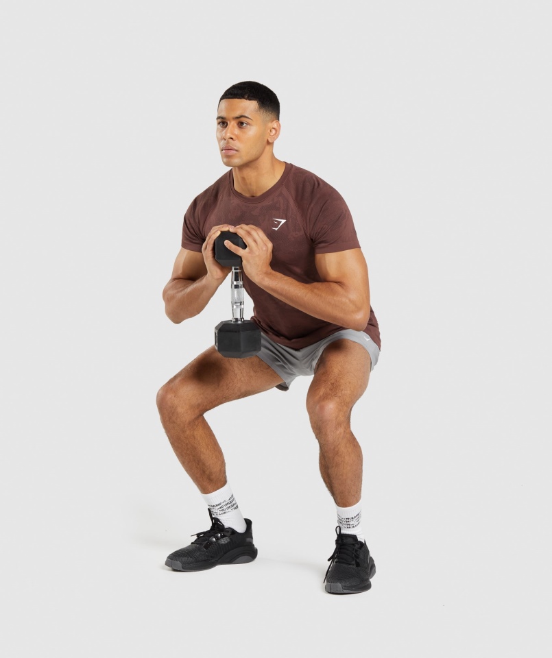 Gymshark Geo Bezszwowa Koszulka Wiśniowo-brązowo-czarna