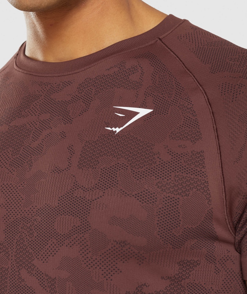 Gymshark Geo Bezszwowa Koszulka Wiśniowo-brązowo-czarna