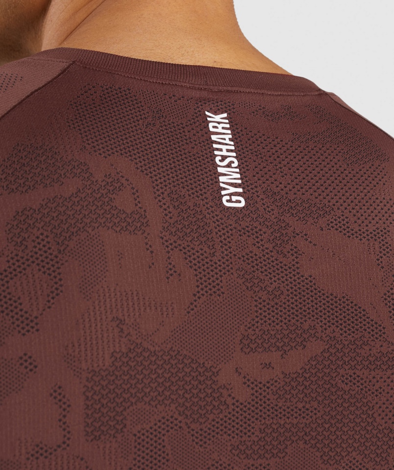 Gymshark Geo Bezszwowa Koszulka Wiśniowo-brązowo-czarna