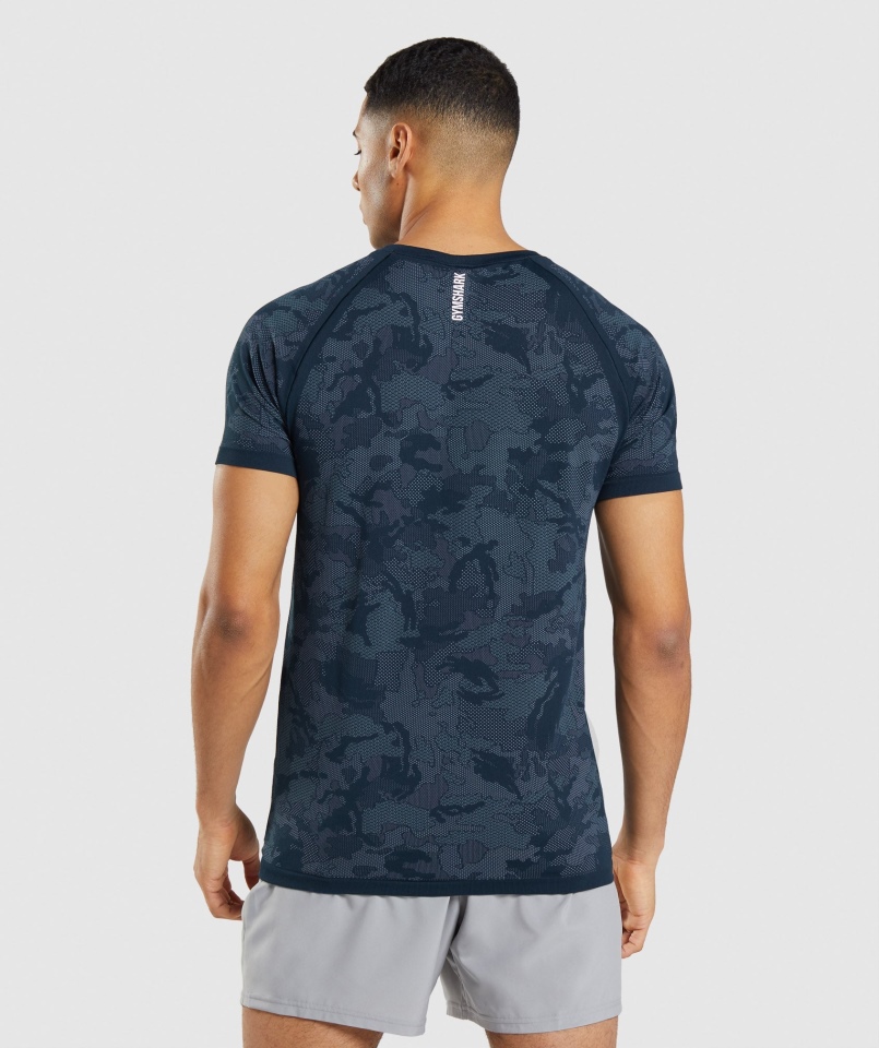 Gymshark Geo Bezszwowa Koszulka Granatowo-mgłowa