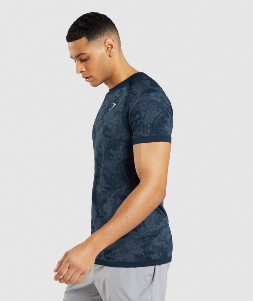 Gymshark Geo Bezszwowa Koszulka Granatowo-mgłowa