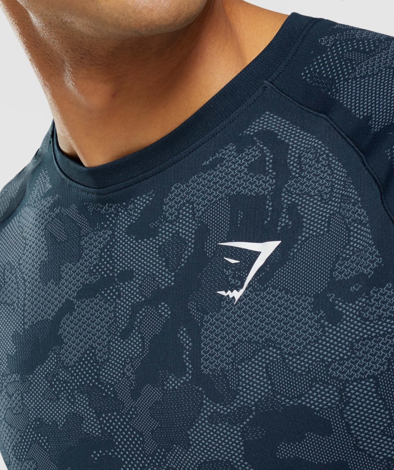 Gymshark Geo Bezszwowa Koszulka Granatowo-mgłowa