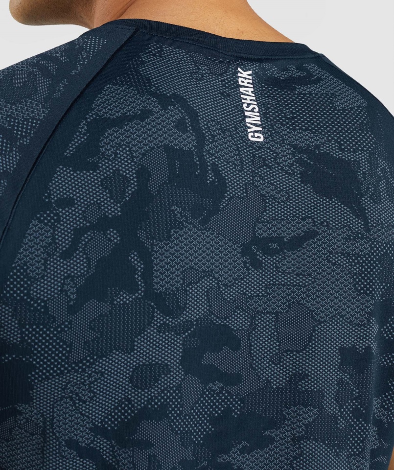 Gymshark Geo Bezszwowa Koszulka Granatowo-mgłowa