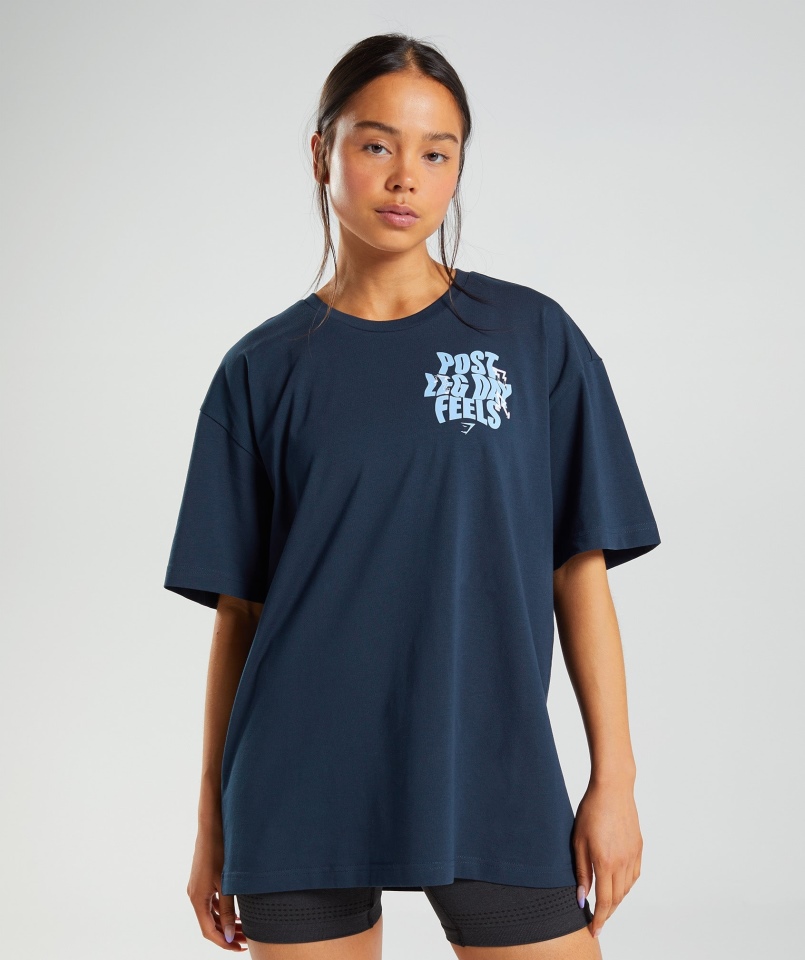 Gymshark Leg Day Oversize T-shirt Granatowy