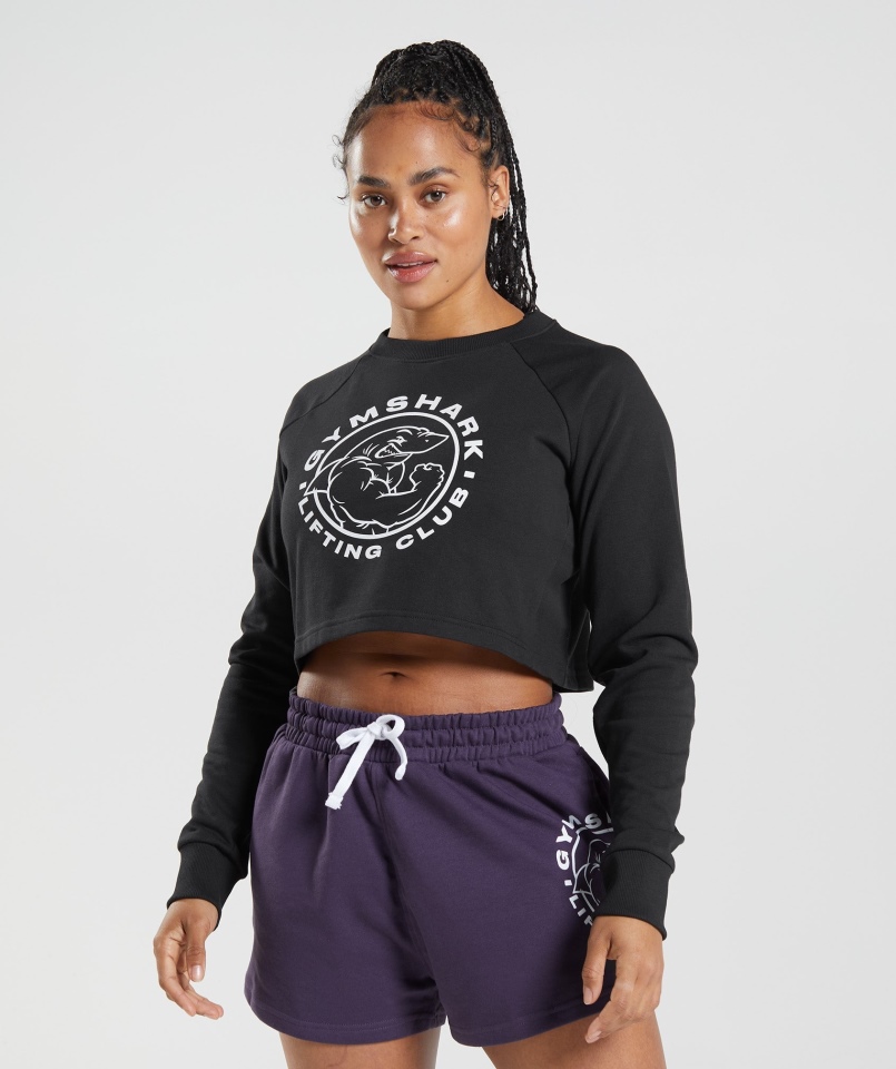 Gymshark Legacy Przycięty Sweter Czarny