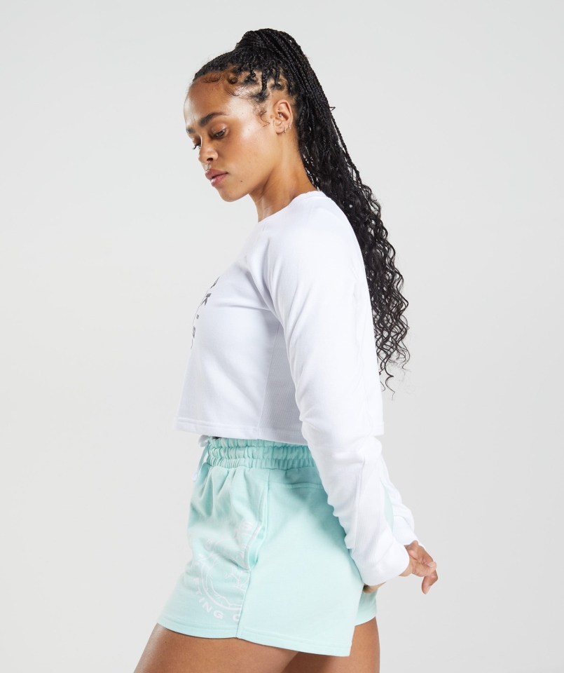 Gymshark Legacy Przycięty Sweter Biały