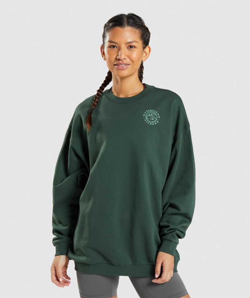 Gymshark Legacy Bluza Z Grafiką Ciemnozielona
