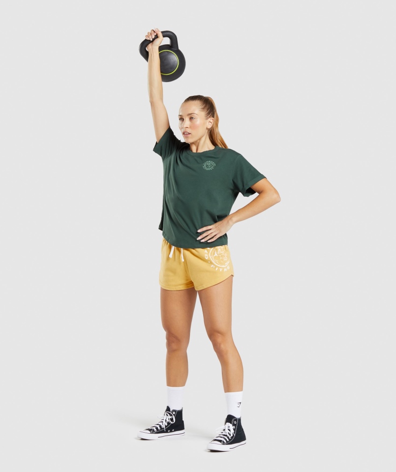 Gymshark Starsza Koszulka Graficzna Ciemnozielona