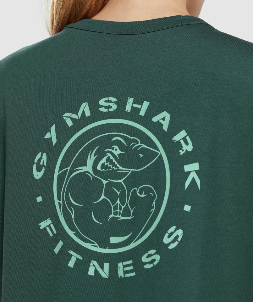 Gymshark Starsza Koszulka Graficzna Ciemnozielona