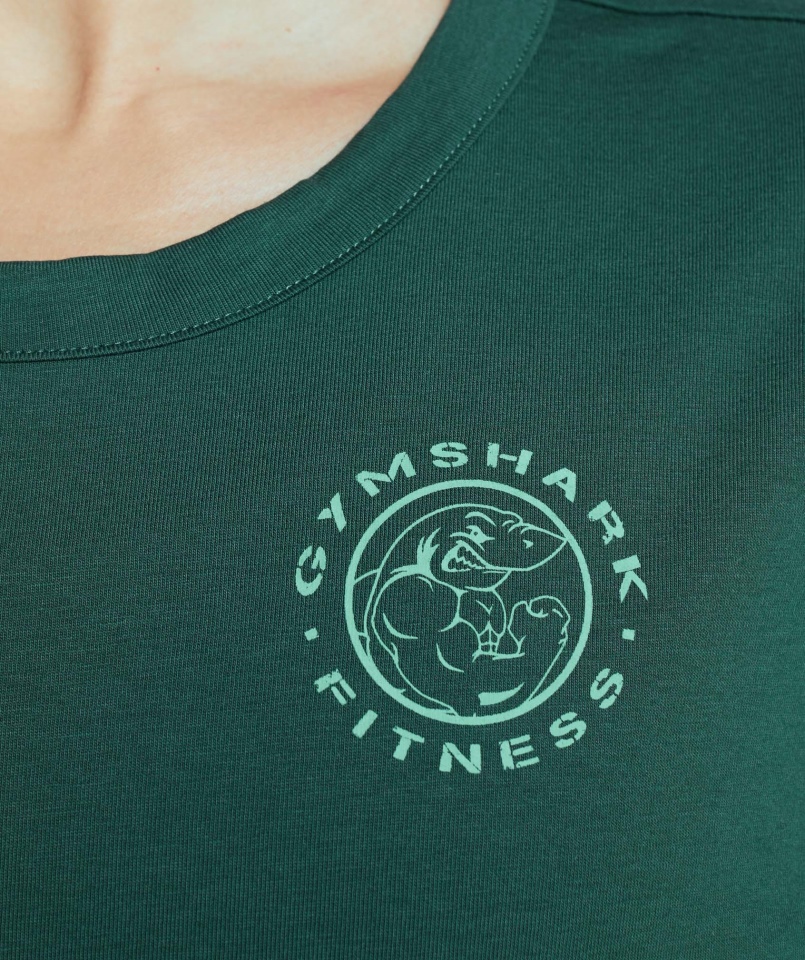 Gymshark Starsza Koszulka Graficzna Ciemnozielona
