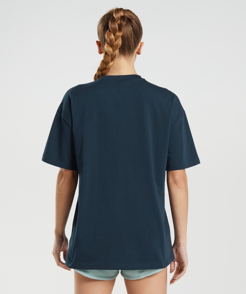 Gymshark Graficzny Oversize T-shirt Granatowy